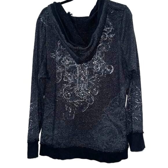Maurices Womens Black Sequin Embellished Zip Up Hoodie Size 3X - Picture 7 of 8
